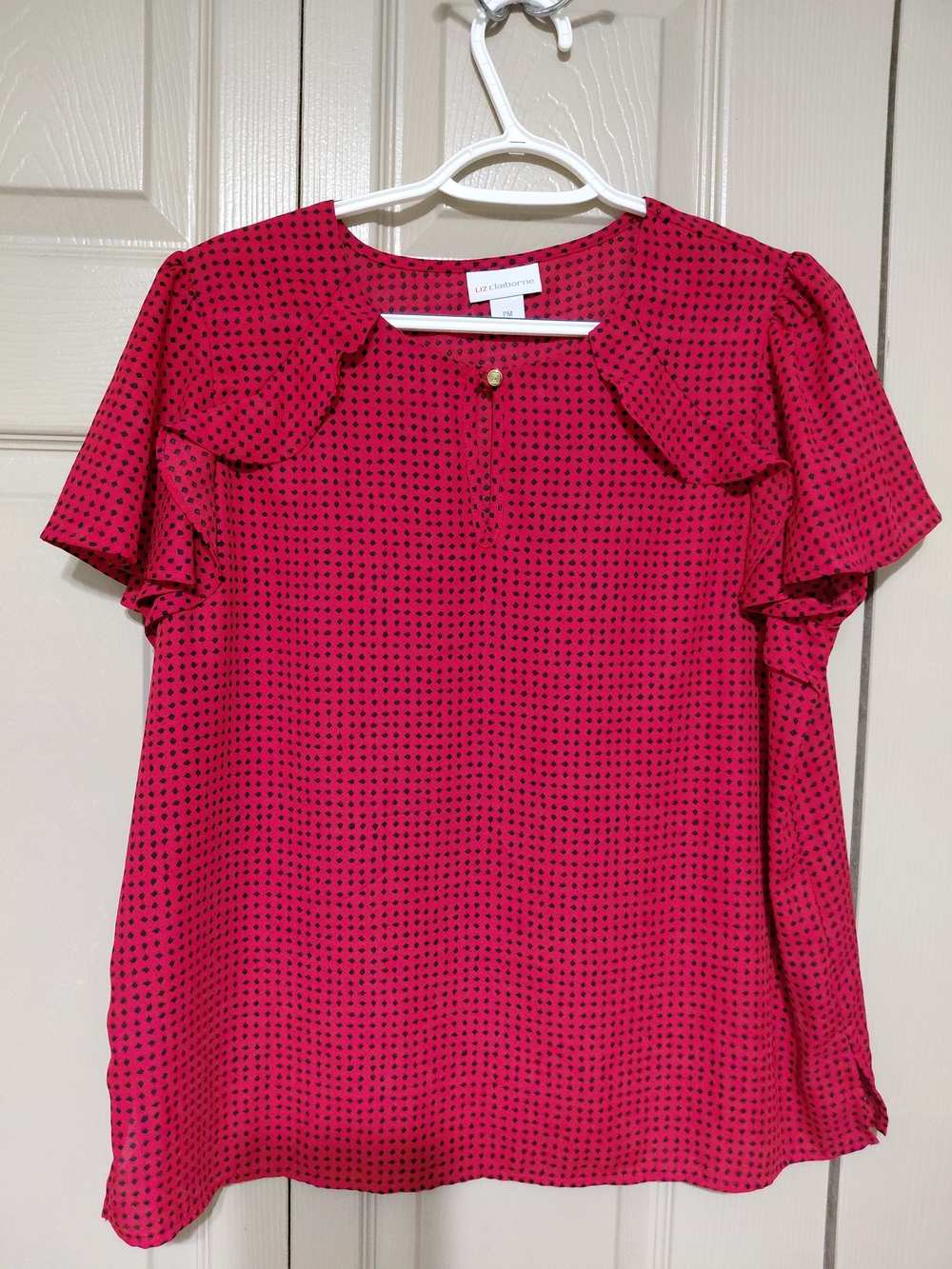 Liz Claiborne Hot Pink Dot Ruffle Sleeve Blouse